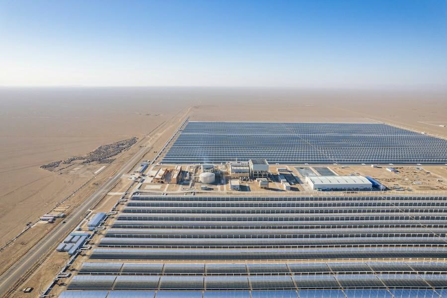 Aerial view of a large solar power plant, representative image