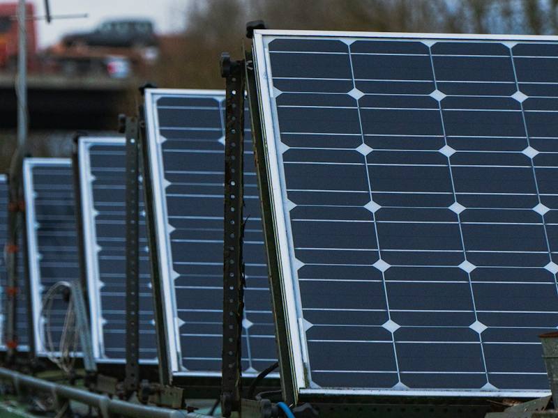 Solar modules mounted on a metal frame, representative image